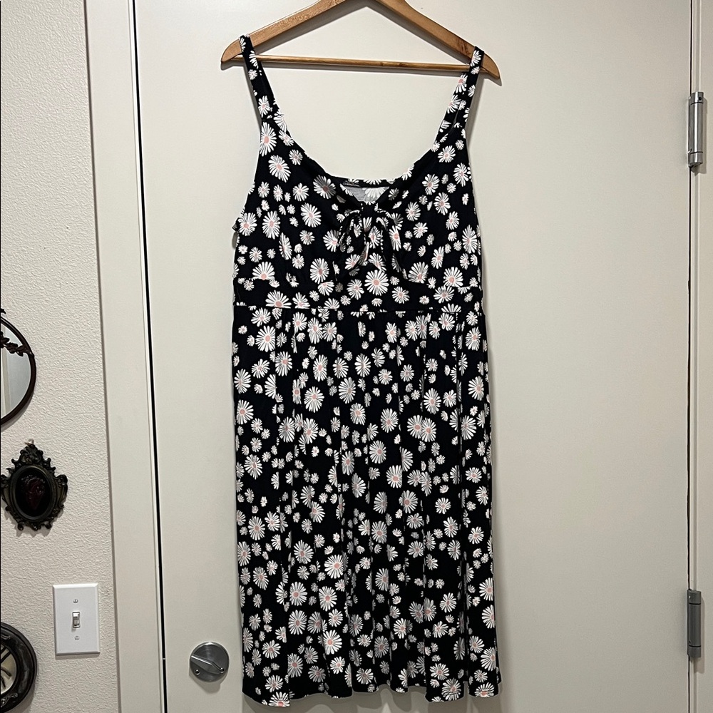 Whimsy Daisy Deep Black Mini Skater Dress